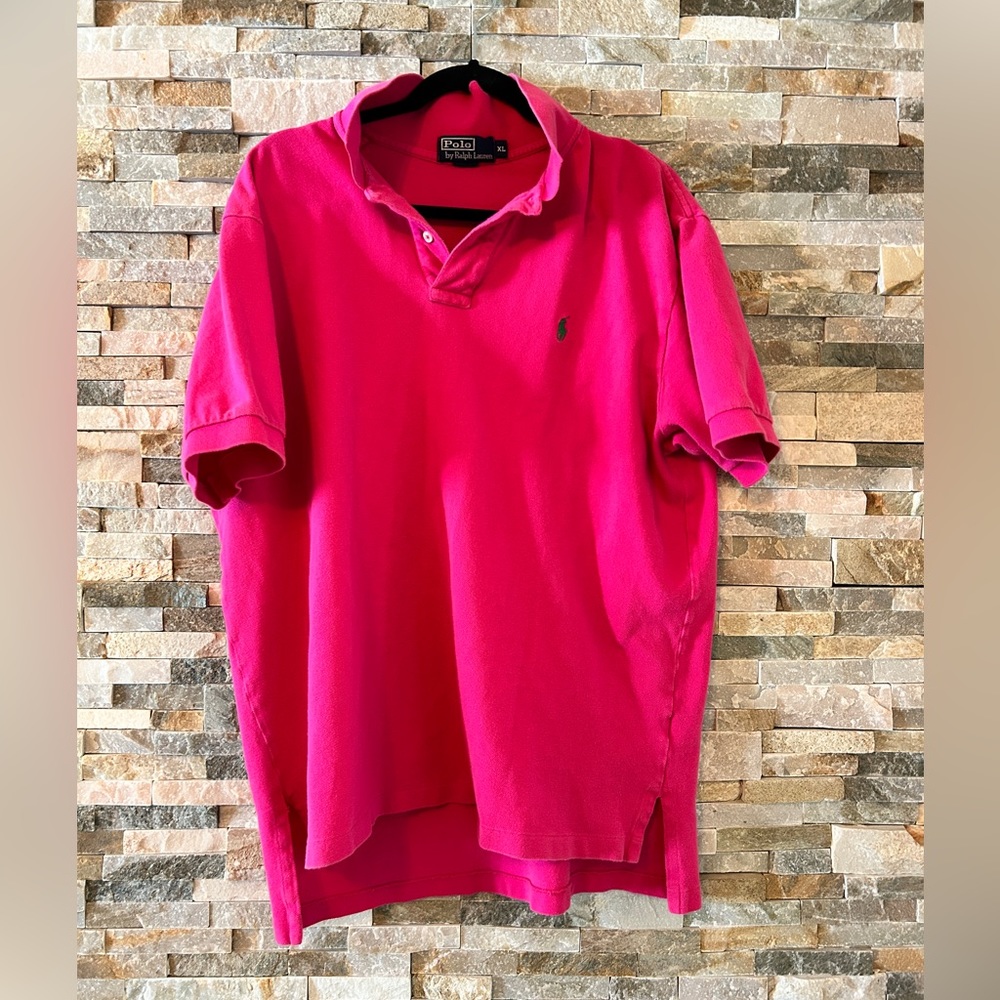 Polo by Ralph Lauren, XL, Hot Pink Polo Shirt, minor tear shown on right side
